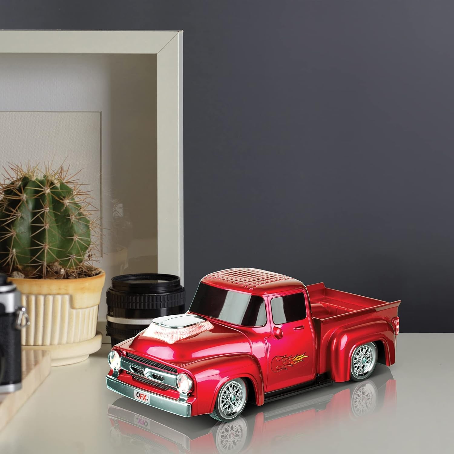 Bluetooth 1956 Pickup Truck Replica Speaker, 3-Inch Speakers, Hands Free Link, Built-In Microphone, FM Radio and LED Party Lights, Red - BT-1956 RD