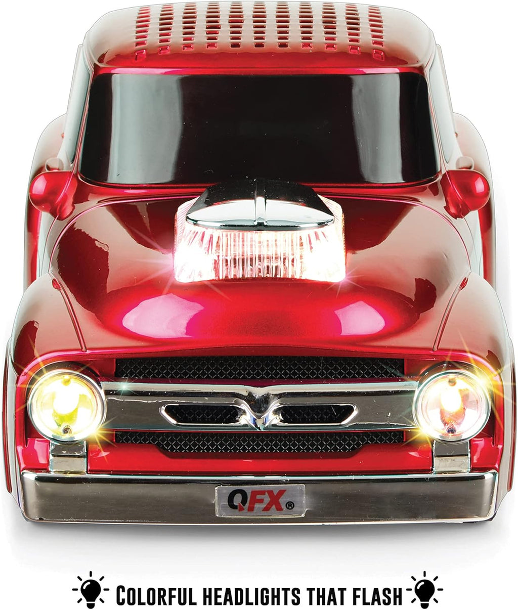 Bluetooth 1956 Pickup Truck Replica Speaker, 3-Inch Speakers, Hands Free Link, Built-In Microphone, FM Radio and LED Party Lights, Red - BT-1956 RD