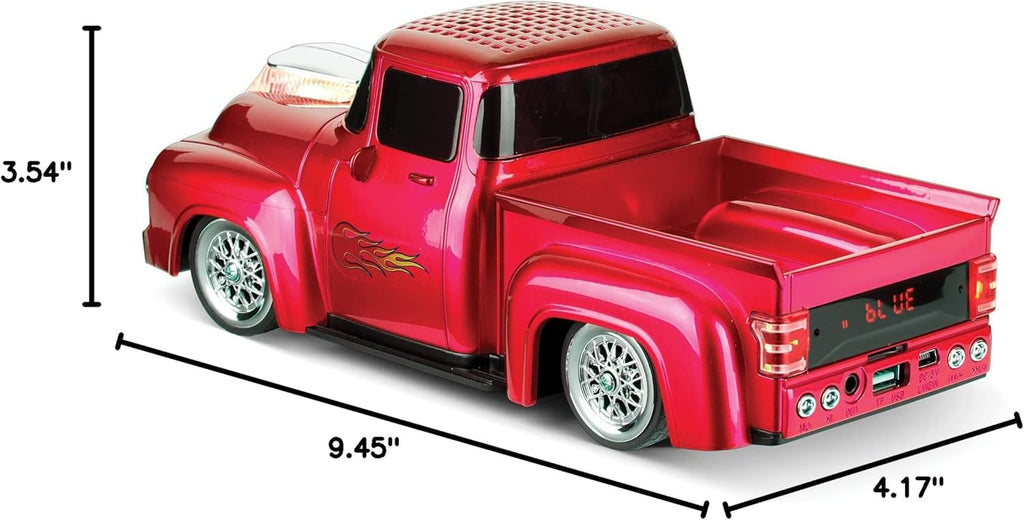 Bluetooth 1956 Pickup Truck Replica Speaker, 3-Inch Speakers, Hands Free Link, Built-In Microphone, FM Radio and LED Party Lights, Red - BT-1956 RD