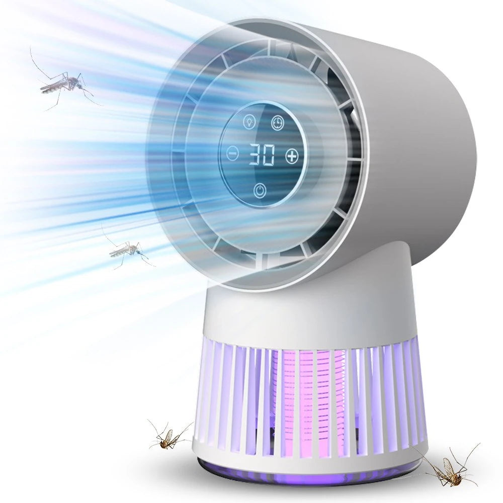 2-In-1 Mosquito Killing Mini Desk Fan with 2400Mah Battery Electric Mosquito Killer USB Rechargeable Fan Night Lamp Home and Outdoor Camping