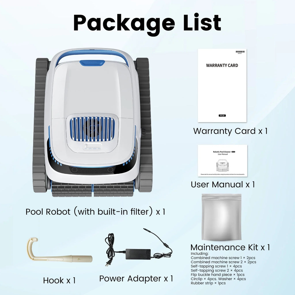 PC10 Cordless Robotic Pool Vacuum Cleaner, Wall-Climbing Pool Robot Vacuum