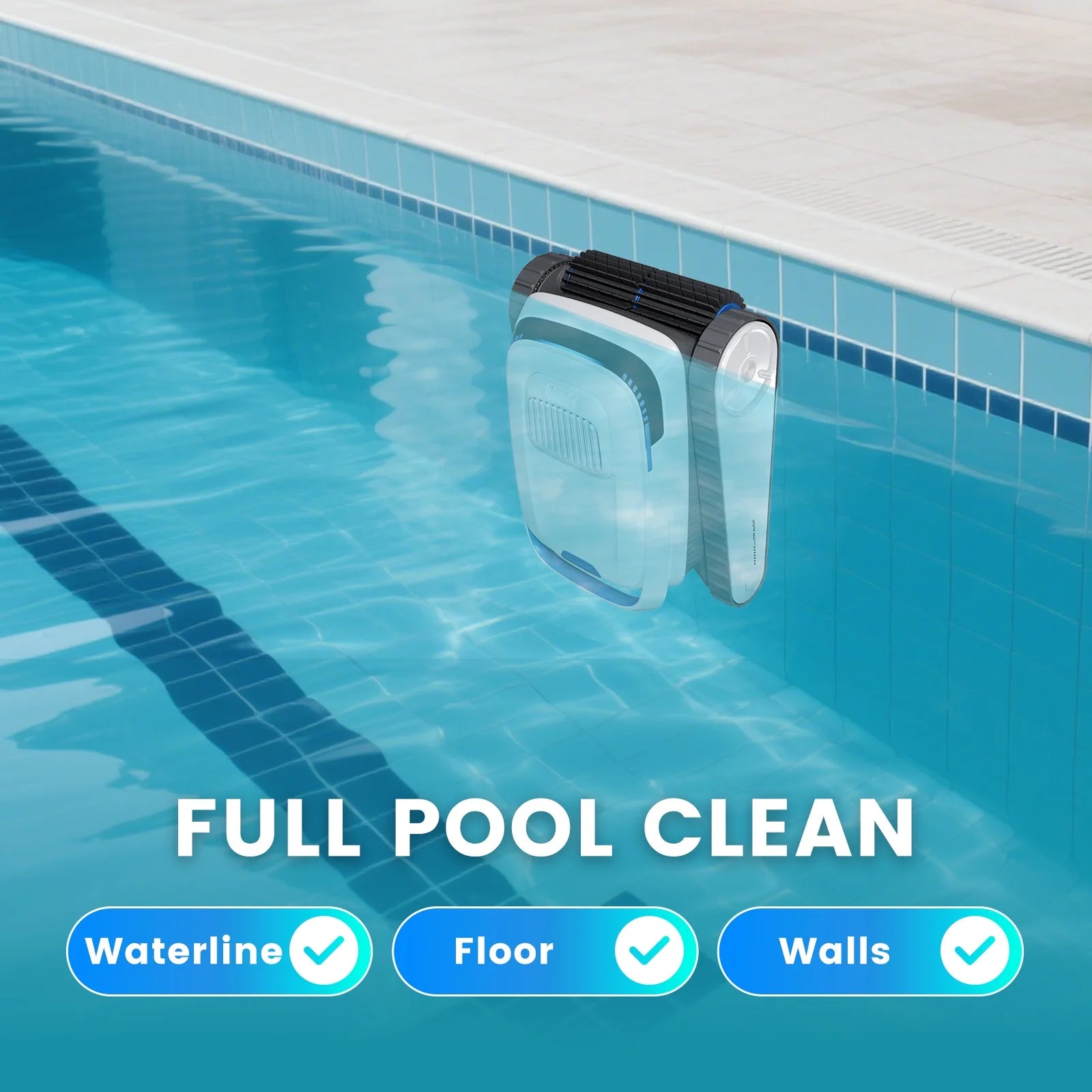 PC10 Cordless Robotic Pool Vacuum Cleaner, Wall-Climbing Pool Robot Vacuum