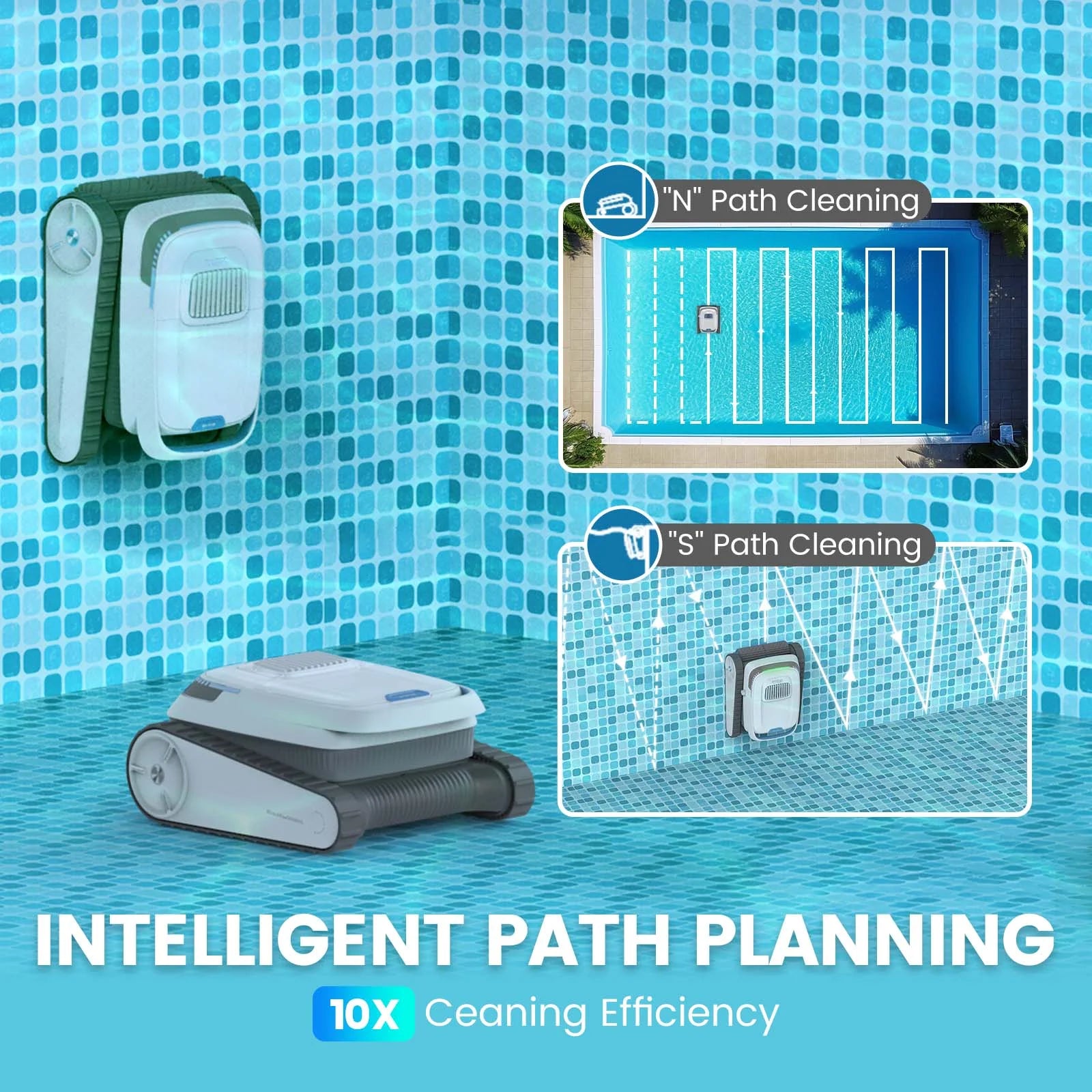 PC10 Cordless Robotic Pool Vacuum Cleaner, Wall-Climbing Pool Robot Vacuum