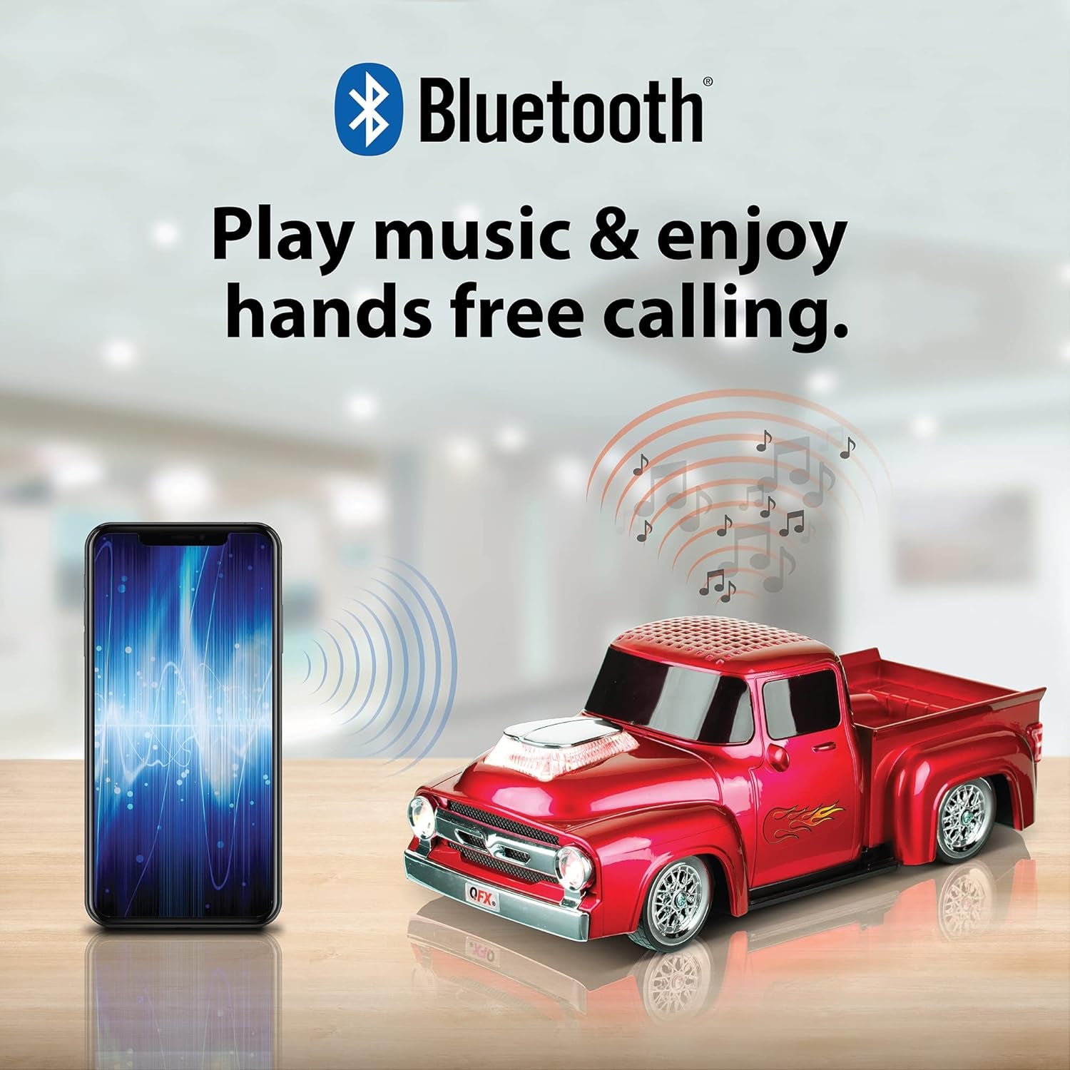 Bluetooth 1956 Pickup Truck Replica Speaker, 3-Inch Speakers, Hands Free Link, Built-In Microphone, FM Radio and LED Party Lights, Red - BT-1956 RD