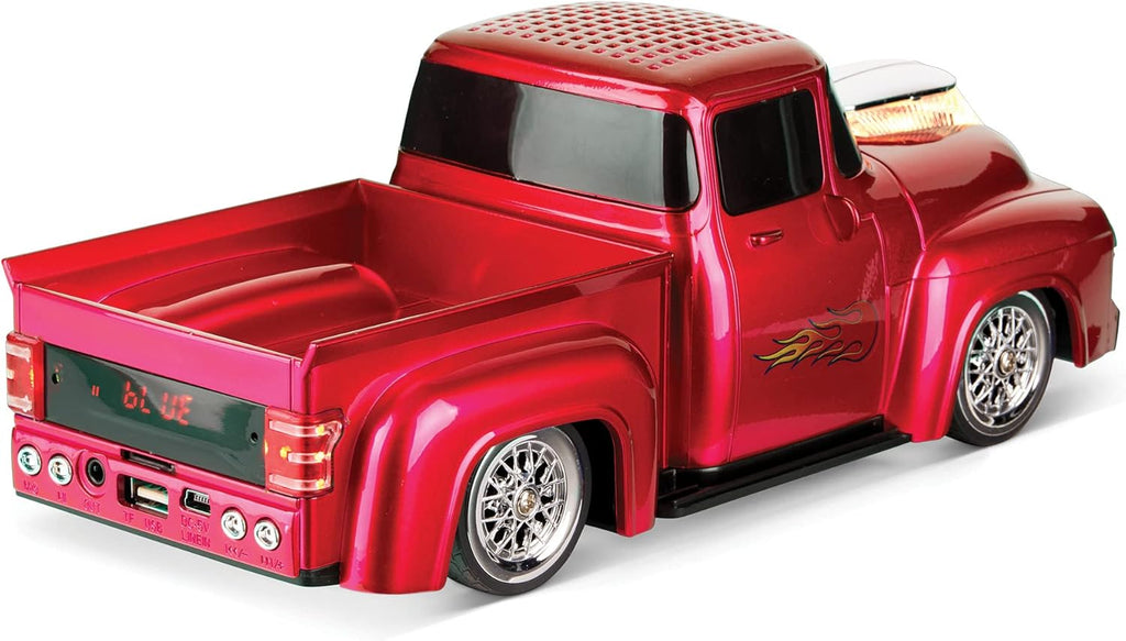 Bluetooth 1956 Pickup Truck Replica Speaker, 3-Inch Speakers, Hands Free Link, Built-In Microphone, FM Radio and LED Party Lights, Red - BT-1956 RD