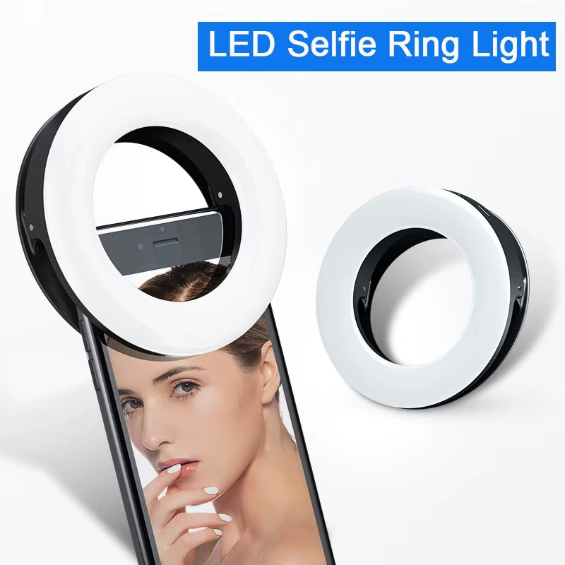 Portable LED Selfie Ring Light Flash for Mobile Phone Laptop Fill Light for Youtube VK Video USB Rechargeable Clip Ring Lamp