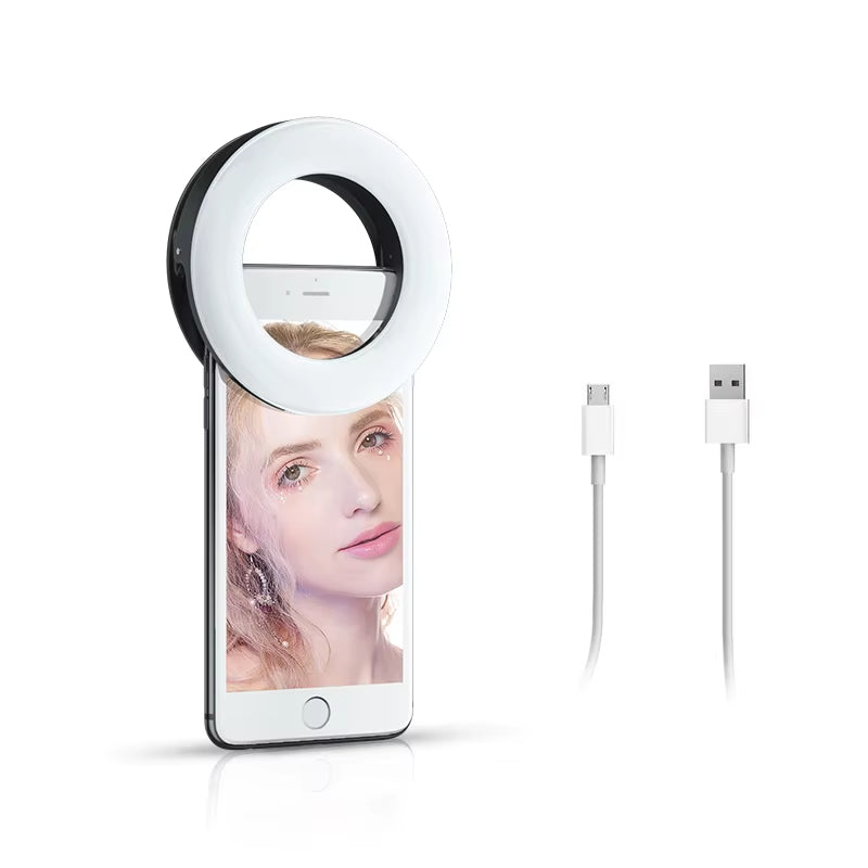 Portable LED Selfie Ring Light Flash for Mobile Phone Laptop Fill Light for Youtube VK Video USB Rechargeable Clip Ring Lamp