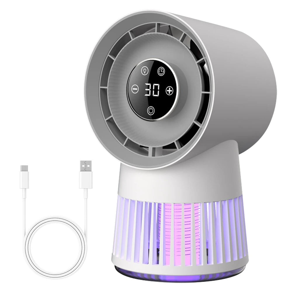 2-In-1 Mosquito Killing Mini Desk Fan with 2400Mah Battery Electric Mosquito Killer USB Rechargeable Fan Night Lamp Home and Outdoor Camping